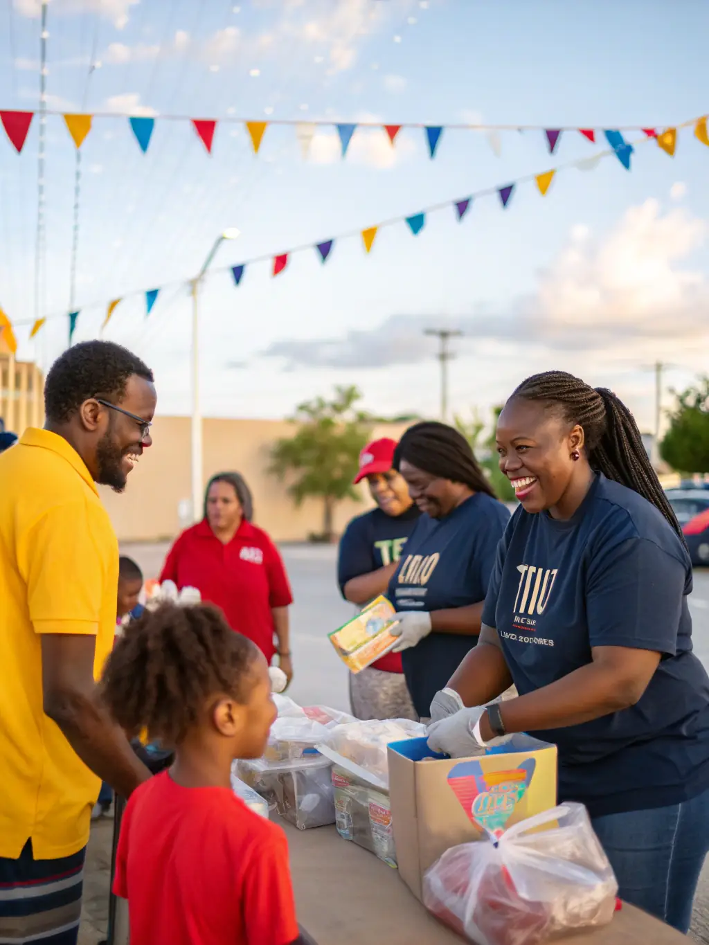 Volunteers from Zoe Covenant Life Ministries participating in a community service event, distributing food and supplies to those in need.